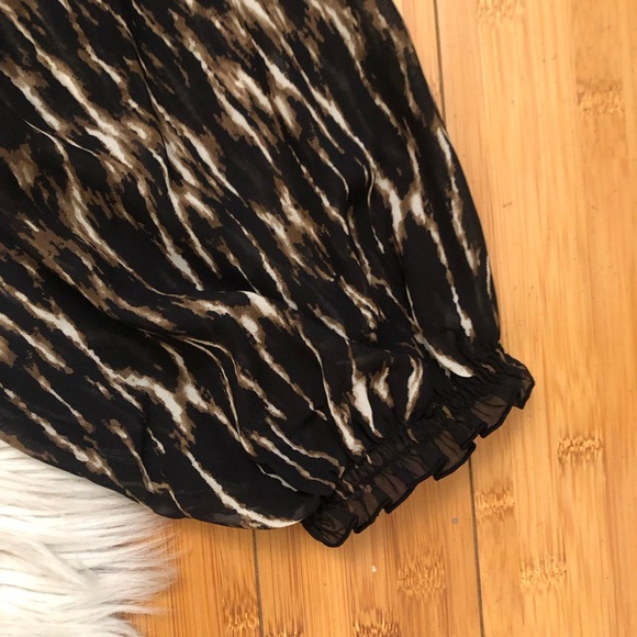 J.B.S Animal Print Ombre Puff Sleeves Brown Beige Tiered Mini Dress size 12 NWOT - Picture 4 of 11